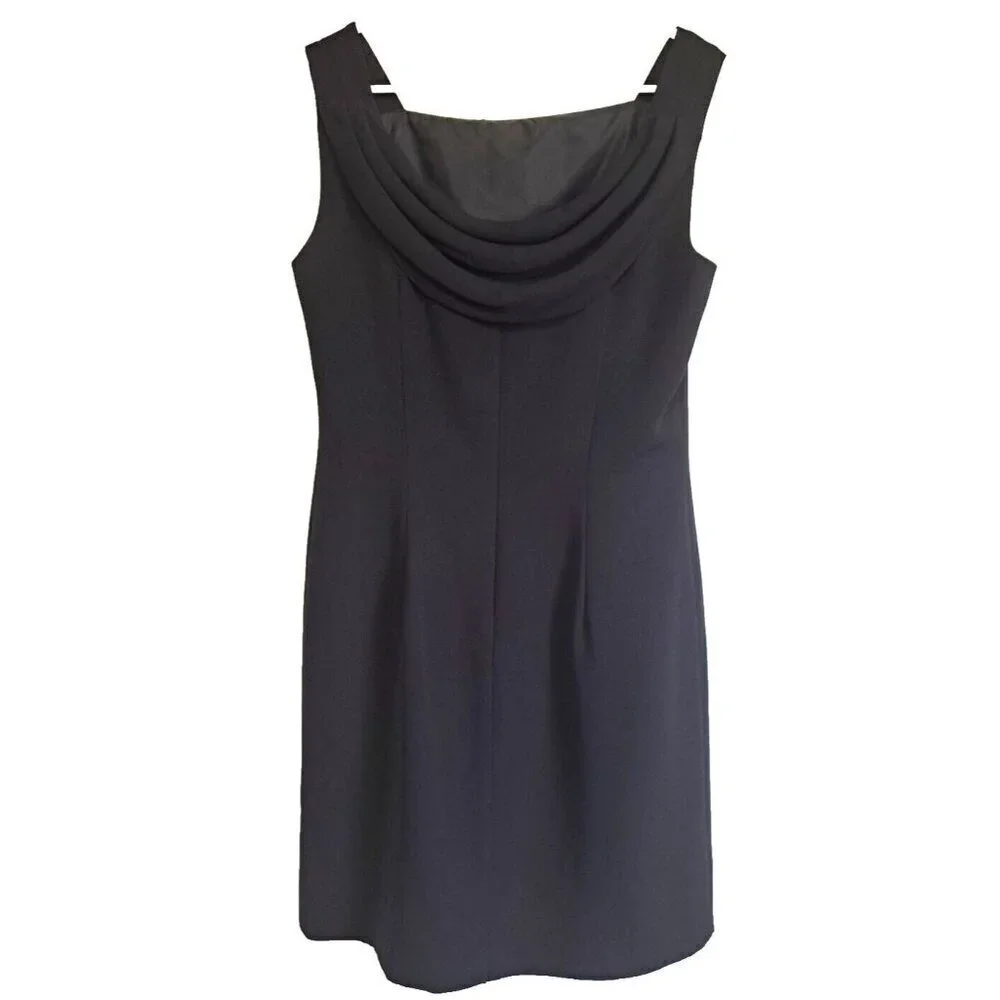 Virgo Women's 12 Black Sleeveless Sheath Dress Drape Back Office - Picture 3 of 8